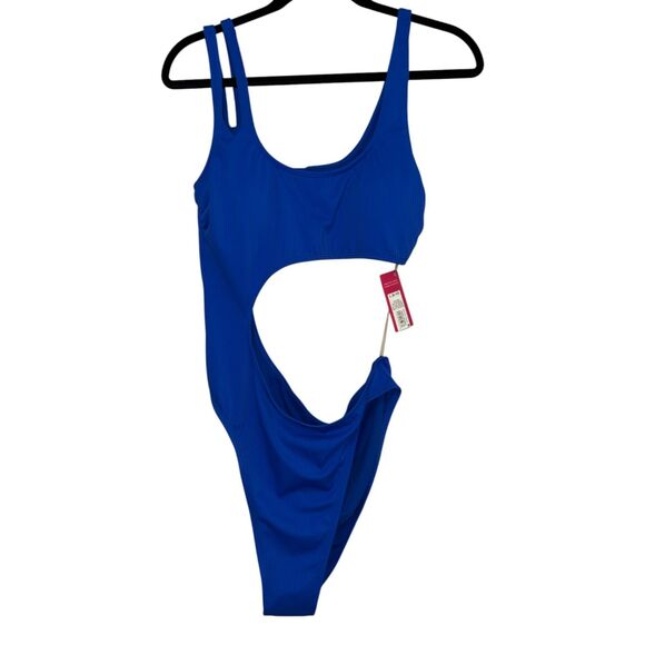 Xhilaration Other - Xhilaration Blue Ribbed Cutout One Piece Swimsuit Large